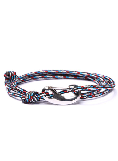 Black, Red and Blue Tactical Cord Bracelet for Men (Silver Clasp -21S)