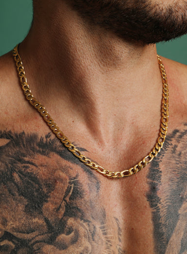 7mm Gold Figaro Chain Necklace for Men