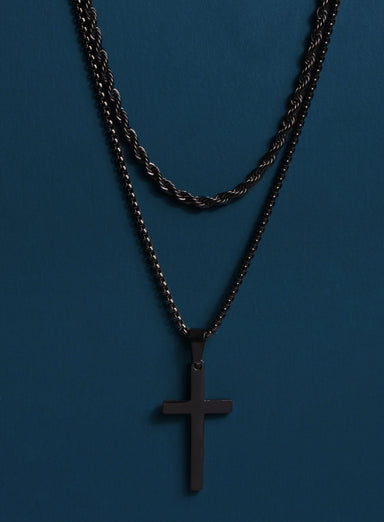 Large Black Cross Necklace Set for Men