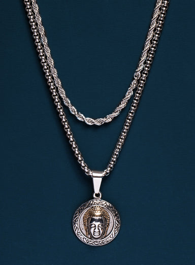 Necklace Set: Silver Rope Chain and Buddha Necklace