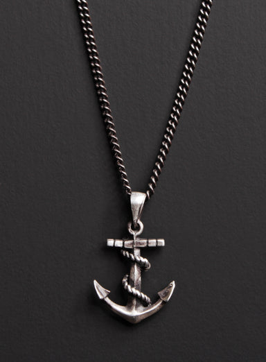 Oxidized Sterling Silver Anchor Necklace for Men