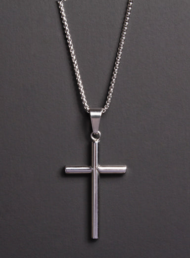 Large Stainless Steel "Bamboo" Cross Men's Necklace