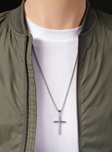 Large Stainless Steel "Bamboo" Cross Men's Necklace