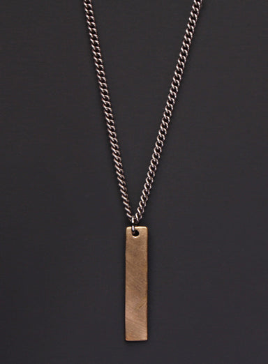 Bronze tag & Oxidized sterling silver men's curb chain necklace