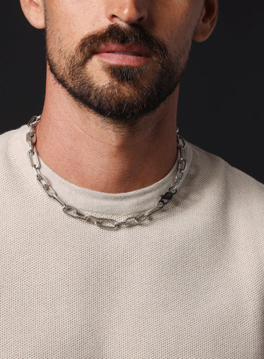 9mm Oxidized Sterling XL Collar + Figaro inspired Chain for Men Jewelry legacyhomesrgv: Men's Jewelry & Clothing.   