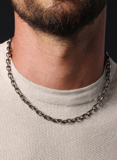 925 oxidized Textured Sterling Silver thick cable chain necklace for Men