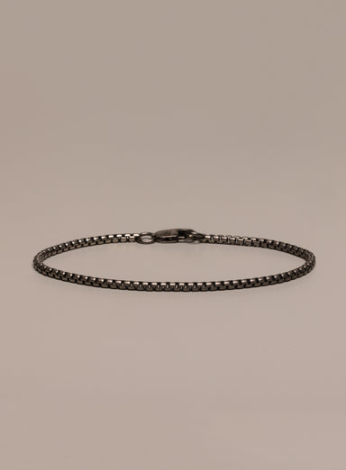 925 Oxidized Sterling Silver Venetian Round Box Chain Bracelet