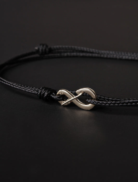 Infinity Bracelet - Black cord men's bracelet with silver clasp Jewelry legacyhomesrgv   