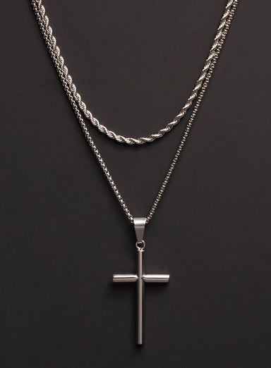Waterproof SET OF 2 NECKLACES rope chain and cross necklace