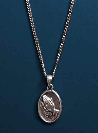Praying Hands Oval Medal Necklace