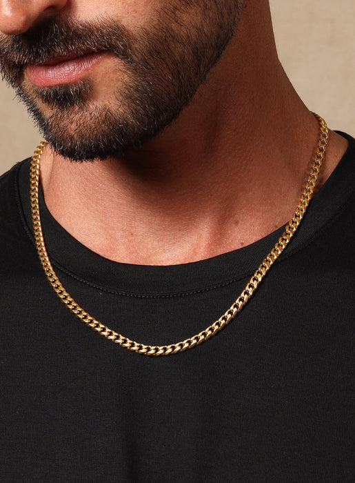 5mm 14K Gold plated Stainless Steel Bevel Cuban Chain