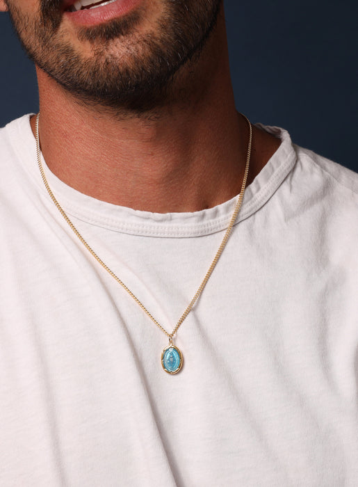 Miraculous medal with blue enamel on 14k Gold Filled Chain