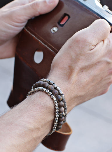 Small Geometric Silver Beaded Men's Bracelet
