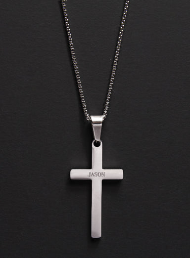 PERSONALIZED STAINLESS STEEL CROSS NECKLACE FOR MEN