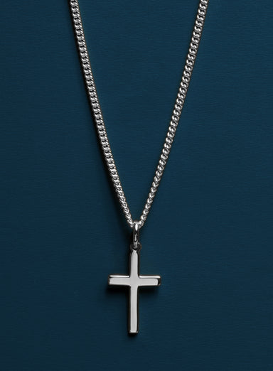925 Sterling Silver Cross on Sterling Rhodium Coated Curb Chain Necklaces legacyhomesrgv   