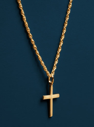 Vermeil / 14K Gold Filled Cross Necklace (Rope Chain) Necklaces legacyhomesrgv   