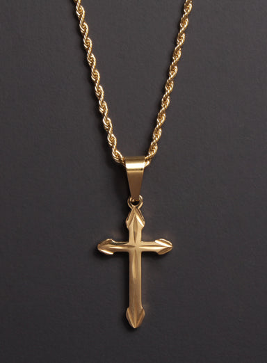 Gold Plated Cross Necklace for Men with Rope Chain Necklaces legacyhomesrgv   