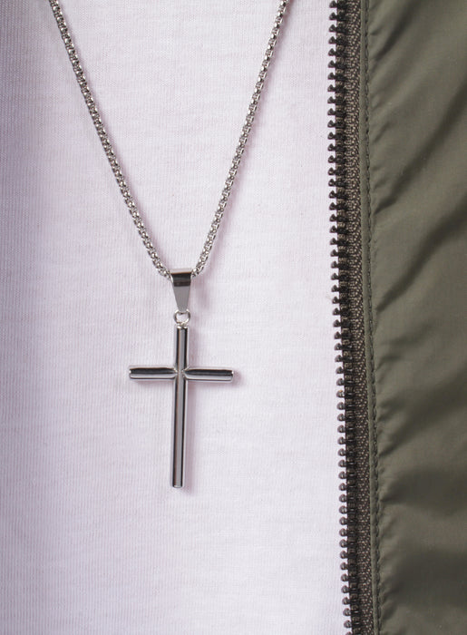 Large Stainless Steel "Bamboo" Cross Men's Necklace Necklaces legacyhomesrgv   