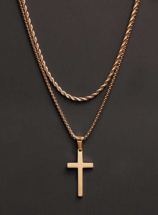 Necklace Set: Gold Rope Chain and Large Gold Cross Necklaces legacyhomesrgv: Men's Jewelry & Clothing.   