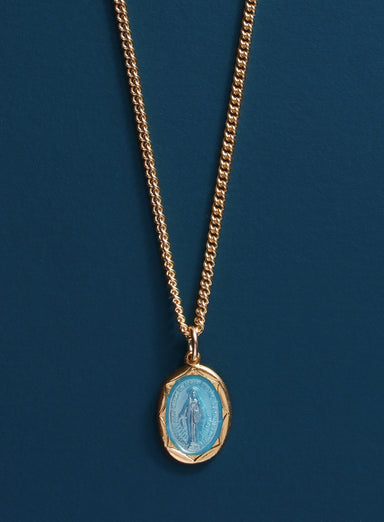 Miraculous medal with blue enamel on 14k Gold Filled Chain Necklaces legacyhomesrgv: Men's Jewelry & Clothing.   